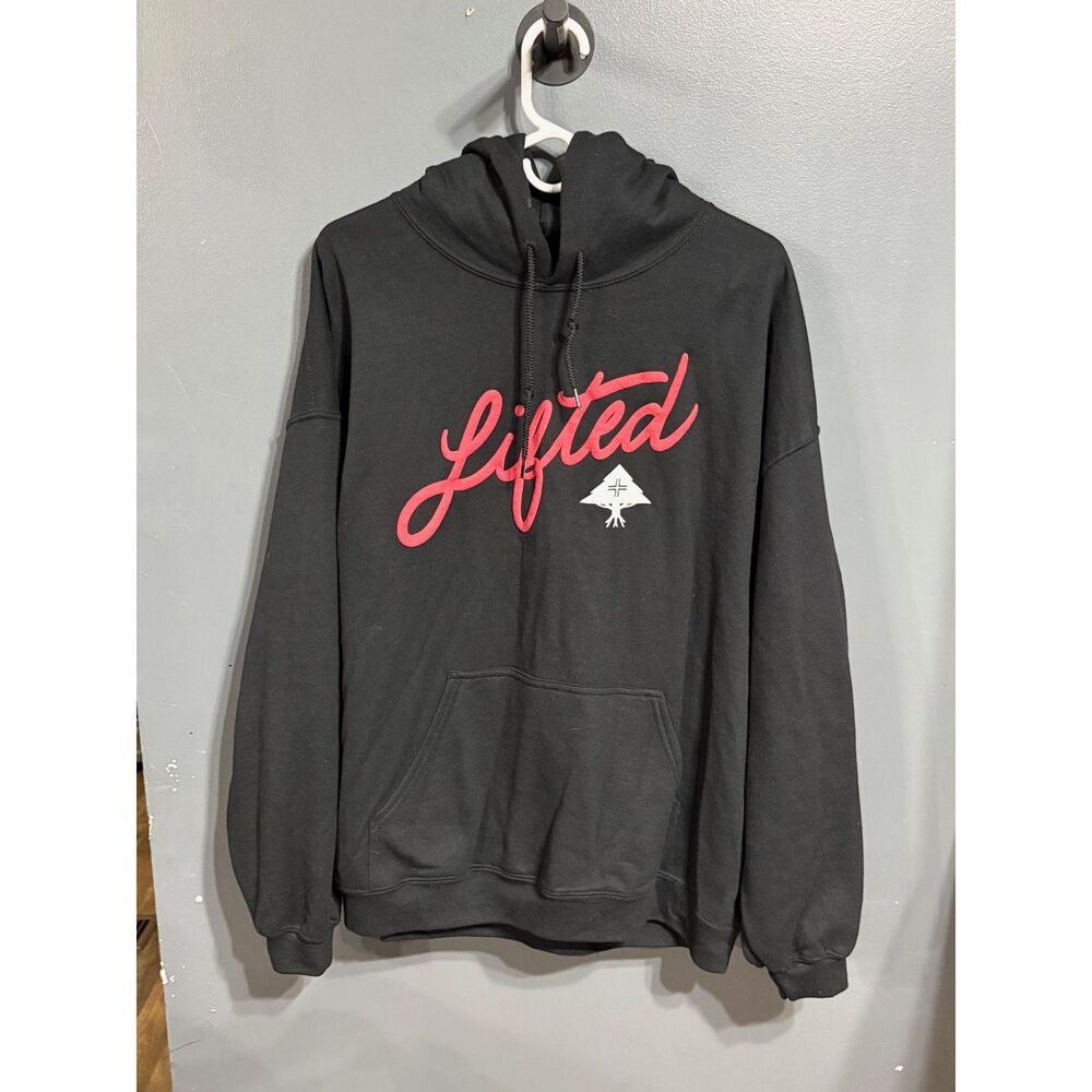 Lifted Research Group hoodie black sweatshirt graphic relaxed fit fleece Size XL